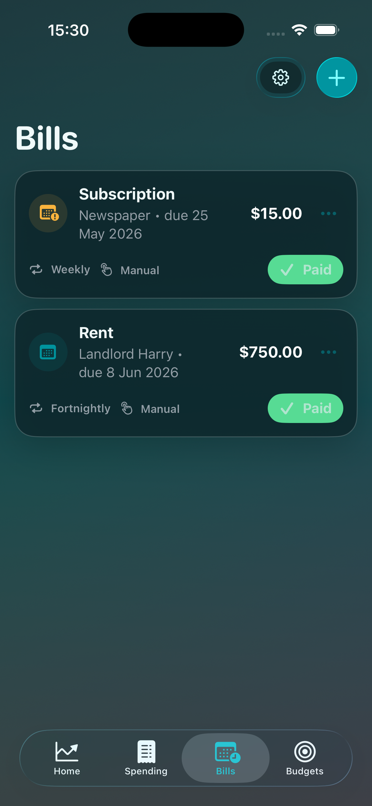 Flowlet bills screen