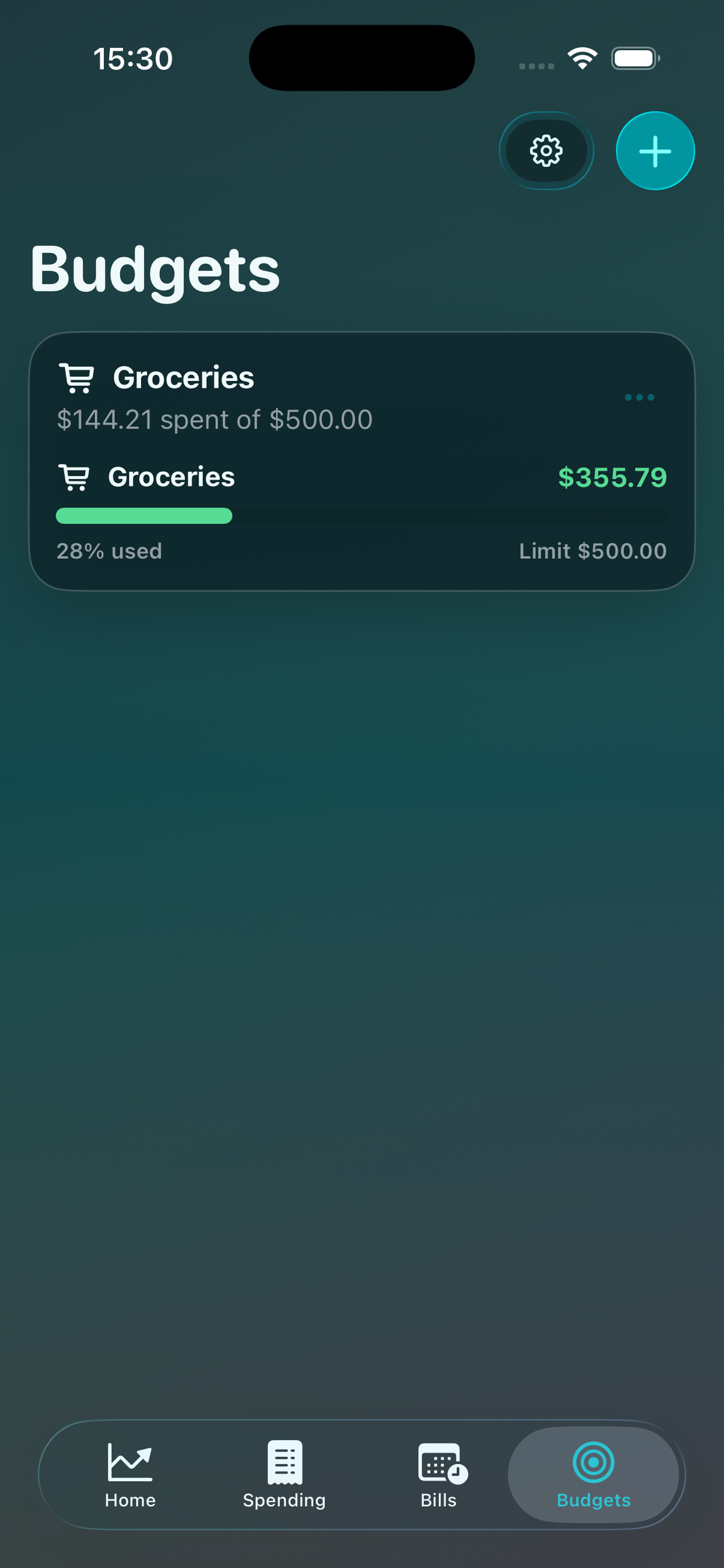 Flowlet budgets screen