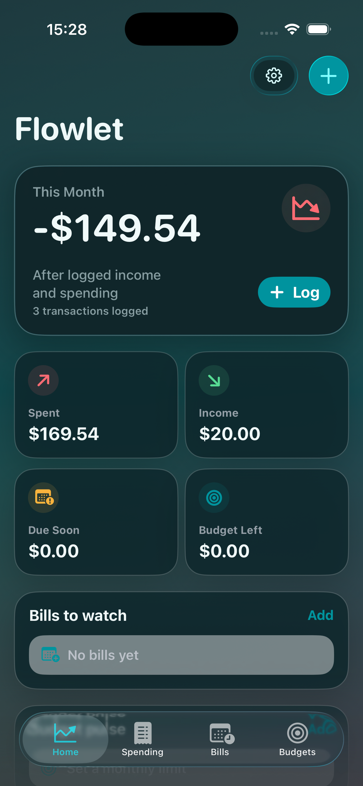 Flowlet home screen